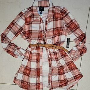 Derek Heart Long Sleeve Plaid Dress - Red and White